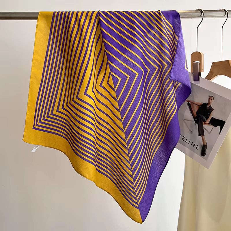 Pure Cotton Square Scarf For Women Soft Printed Neck Hair Foulard 12