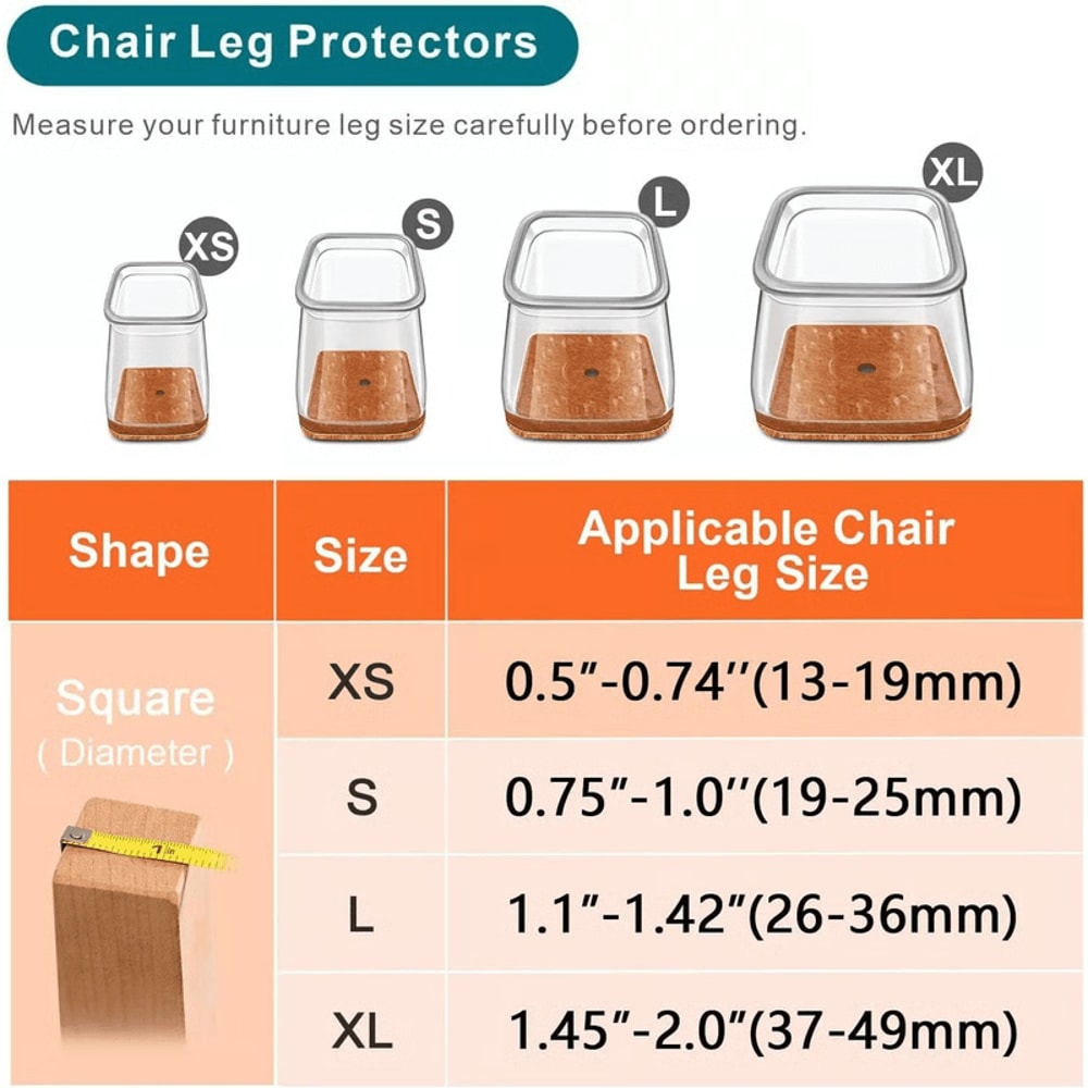 Square Furniture Leg Protectors NonSlip Silicone Pads For Hardwood Tile Floors 3
