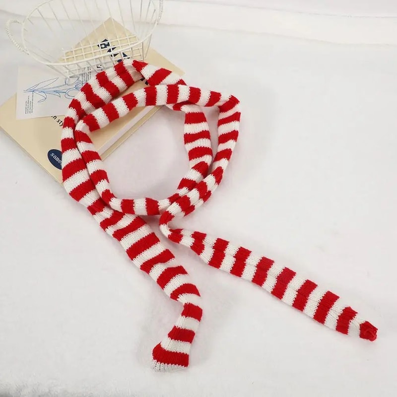 Harajuku Black Grey Striped Long Skinny Scarf For Women Cotton Silk Streetwear Neckerchief 16