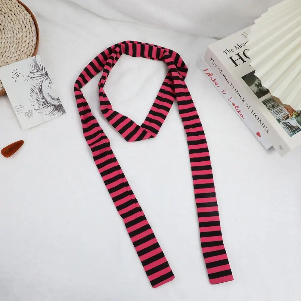 Harajuku Black Grey Striped Long Skinny Scarf For Women Cotton Silk Streetwear Neckerchief 8