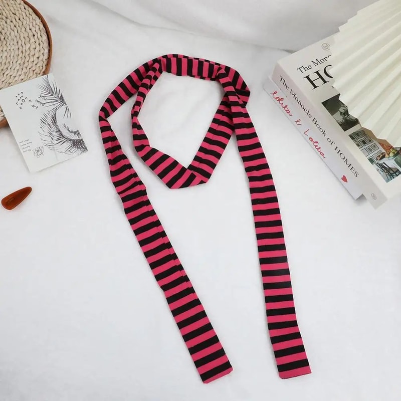 Harajuku Black Grey Striped Long Skinny Scarf For Women Cotton Silk Streetwear Neckerchief 8