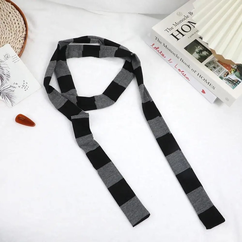 Harajuku Black Grey Striped Long Skinny Scarf For Women Cotton Silk Streetwear Neckerchief 9