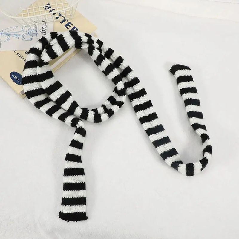 Harajuku Black Grey Striped Long Skinny Scarf For Women Cotton Silk Streetwear Neckerchief 11