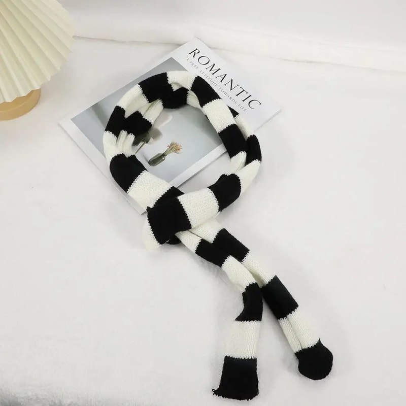 Harajuku Black Grey Striped Long Skinny Scarf For Women Cotton Silk Streetwear Neckerchief 12