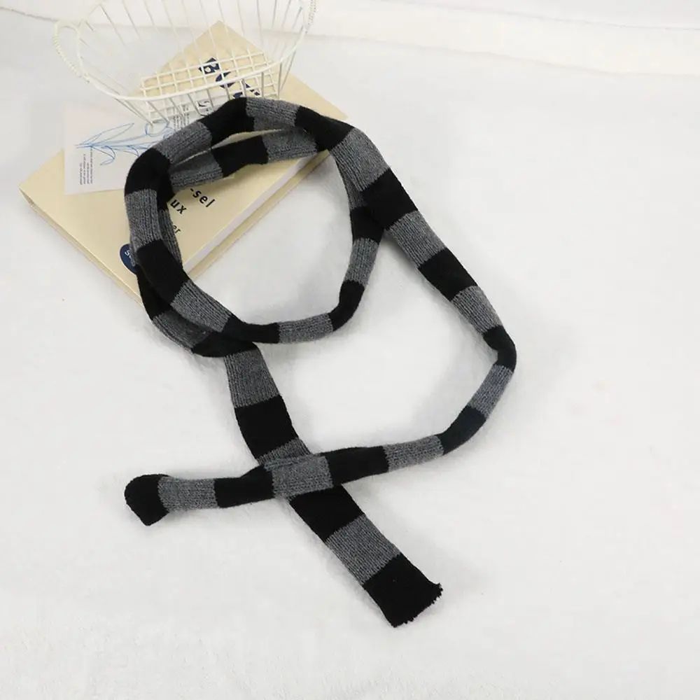 Harajuku Black Grey Striped Long Skinny Scarf For Women Cotton Silk Streetwear Neckerchief 14