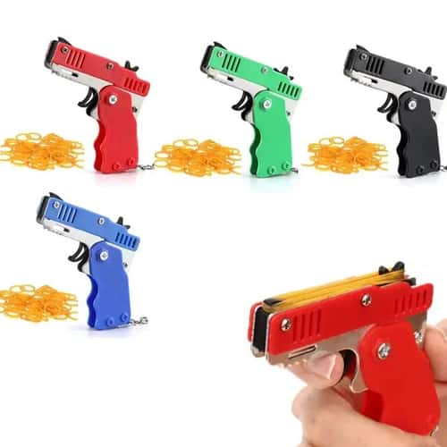 Mini Rubber Band Shooter Keychain Gun Set – 60 Pcs Fidget Party Favor Pack for Kids