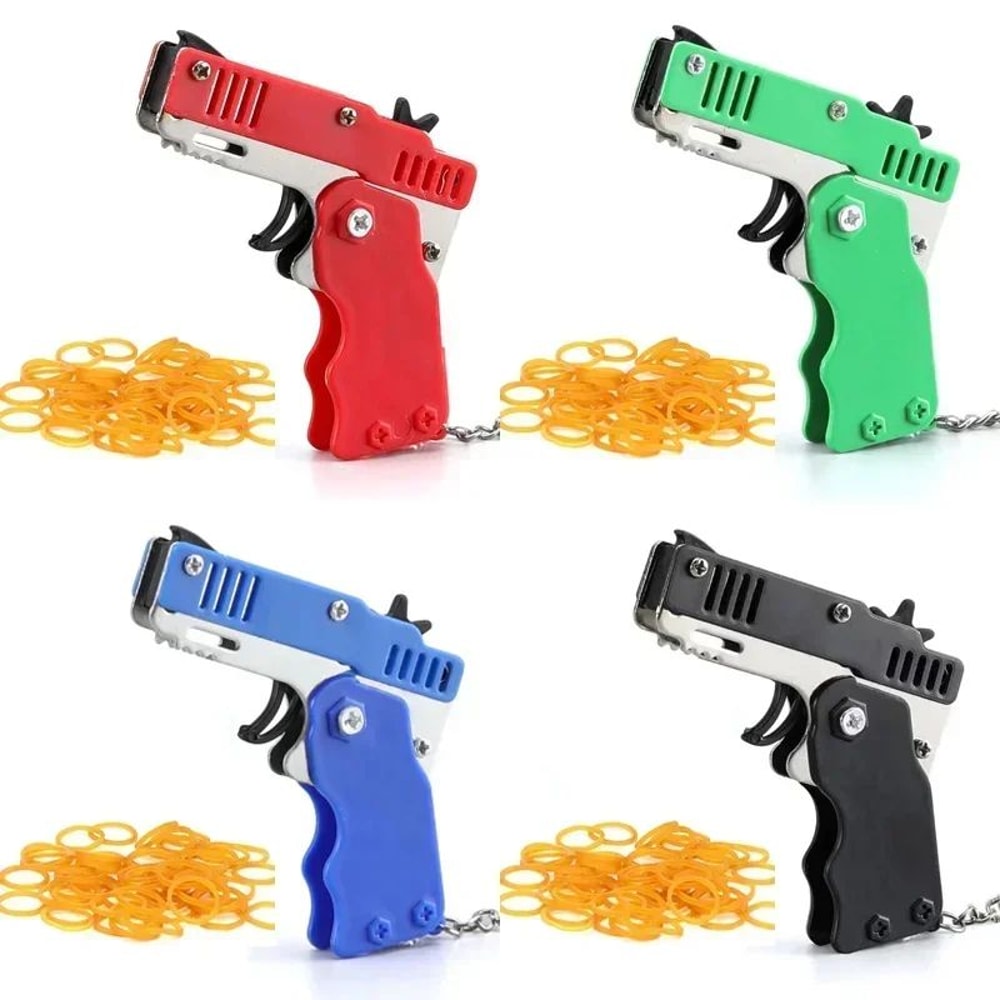 Mini Rubber Band Shooter Keychain Gun Set 60 Pcs Fidget Party Favor Pack For Kids 4