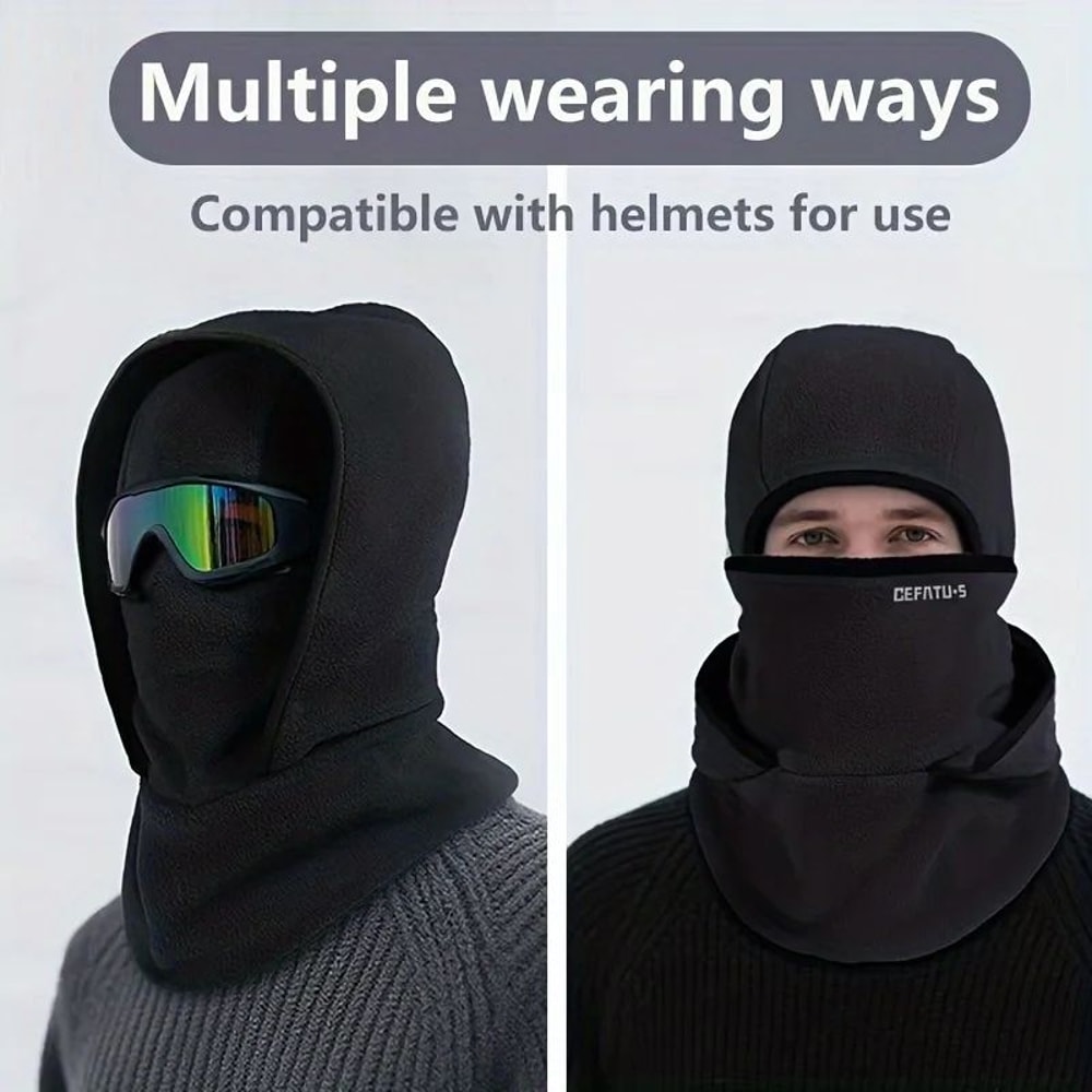 Winter TwoLayer Balaclava Hat With Integrated Head Cover Thermal Outdoor Face Neck Warmer 2