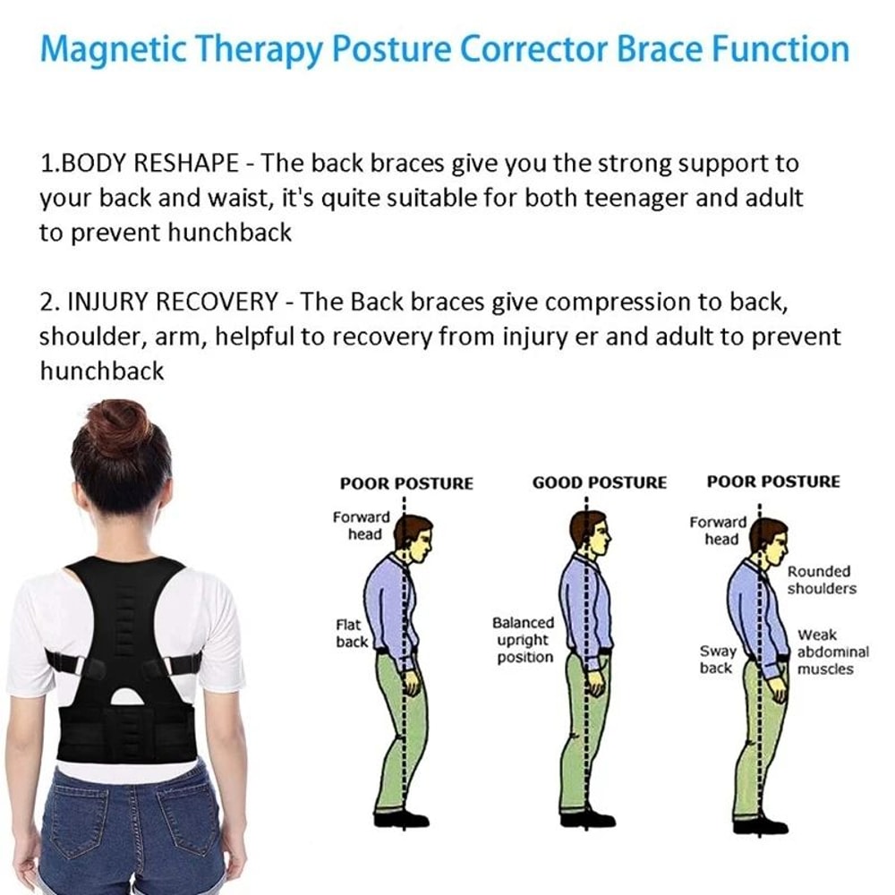 Magnetic Therapy Posture Corrector Belt Adjustable Shoulder Back Support Brace 2