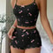 Heart Print Ribbed Backless Pajama Set For Women Sexy Bow Detail Crop Cami Shorts Summer Sleepwea 0