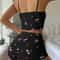 Heart Print Ribbed Backless Pajama Set For Women Sexy Bow Detail Crop Cami Shorts Summer Sleepwea 1