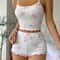 Heart Print Ribbed Backless Pajama Set For Women Sexy Bow Detail Crop Cami Shorts Summer Sleepwea 2