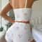 Heart Print Ribbed Backless Pajama Set For Women Sexy Bow Detail Crop Cami Shorts Summer Sleepwea 3