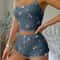 Heart Print Ribbed Backless Pajama Set For Women Sexy Bow Detail Crop Cami Shorts Summer Sleepwea 7