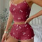Heart Print Ribbed Backless Pajama Set For Women Sexy Bow Detail Crop Cami Shorts Summer Sleepwea 8