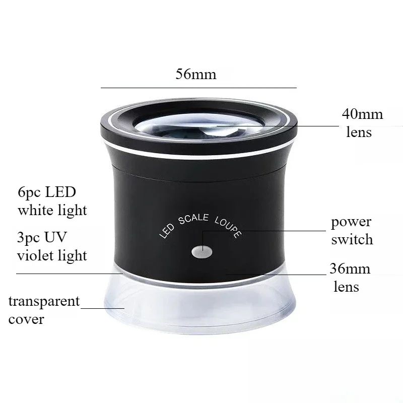 30X Portable LED UV Jewelry Magnifier With Angle And Cross Scoring Plate Rechargeable Pocket Loup 4