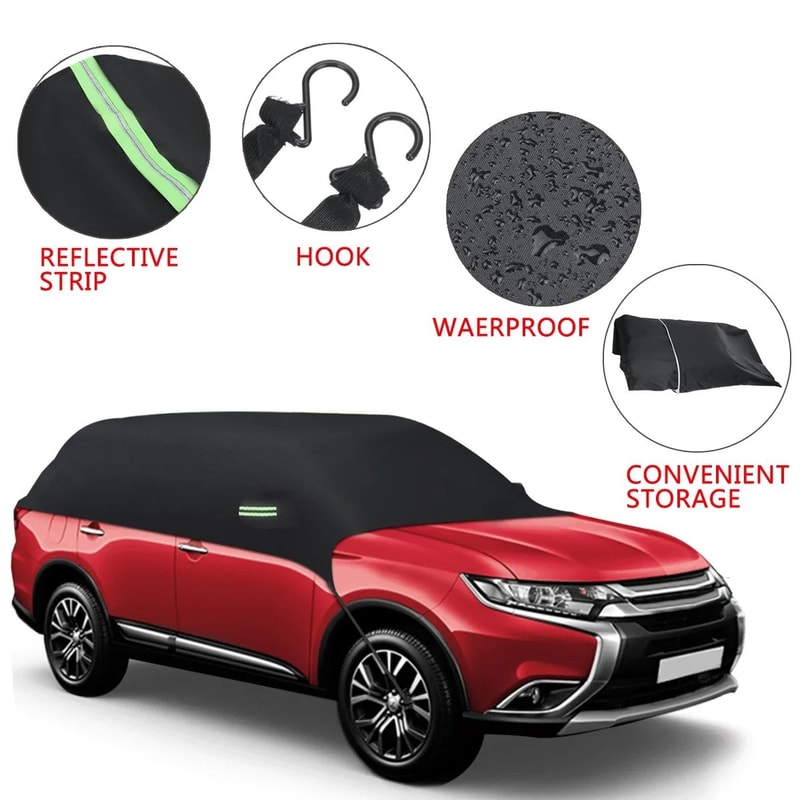 Universal Half Car Cover Waterproof Sun UV Snow Dust Protection Durable 190T Reflective Car Sun Sh 1