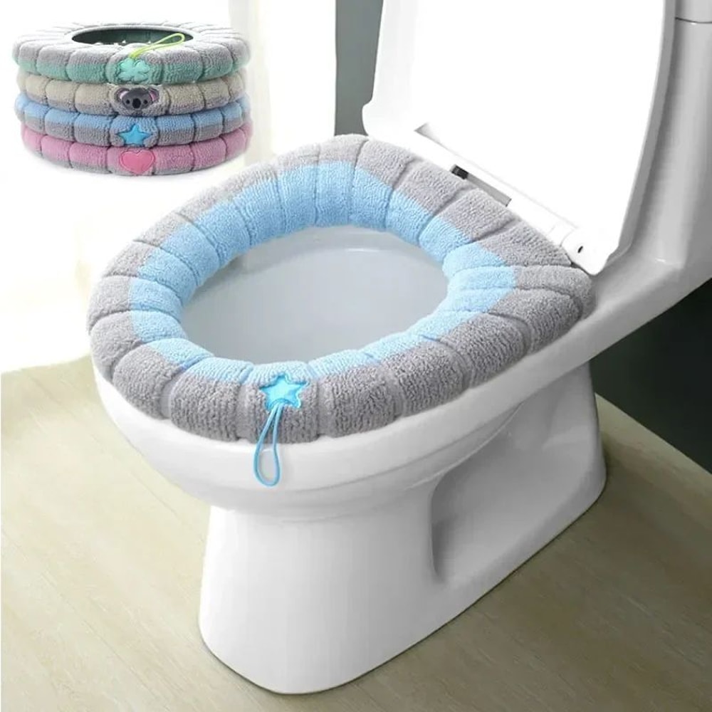 Winter Warm Toilet Seat Cover Cushion Thick Soft Washable Bathroom Closestool Pad With Handle 1