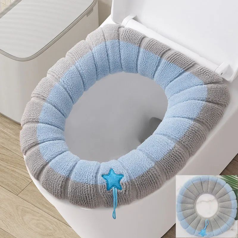 Winter Warm Toilet Seat Cover Cushion Thick Soft Washable Bathroom Closestool Pad With Handle 6