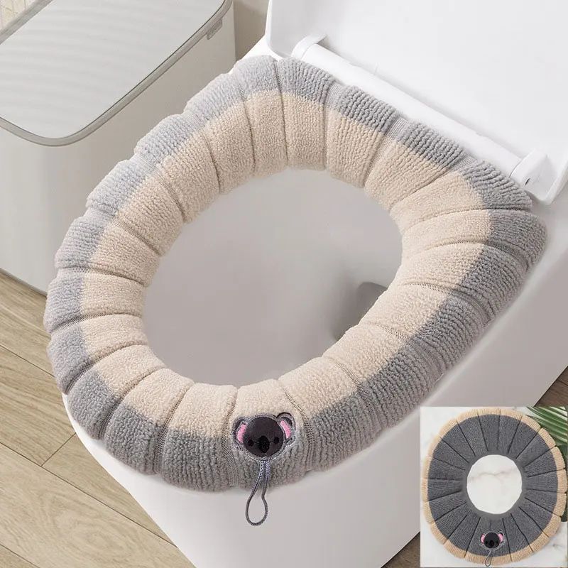 Winter Warm Toilet Seat Cover Cushion Thick Soft Washable Bathroom Closestool Pad With Handle 7