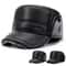 Mens Leather Flat Top Baseball Cap Warm FleeceLined Winter Ear Protection Hat 0