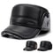 Mens Leather Flat Top Baseball Cap Warm FleeceLined Winter Ear Protection Hat 0