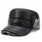 Mens Leather Flat Top Baseball Cap Warm FleeceLined Winter Ear Protection Hat 4
