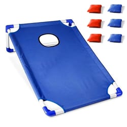 portable cornhole board set with 6 bean bags – red & blue yard toss game