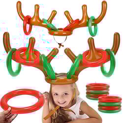 festive reindeer antler ring toss game – inflatable christmas party hat for kids & adults