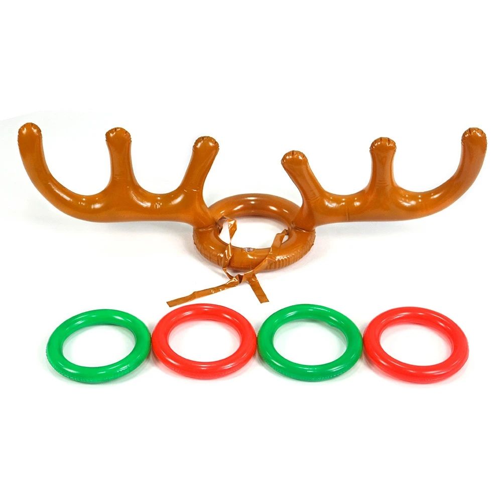Festive Reindeer Antler Ring Toss Game Inflatable Christmas Party Hat For Kids Adults 6