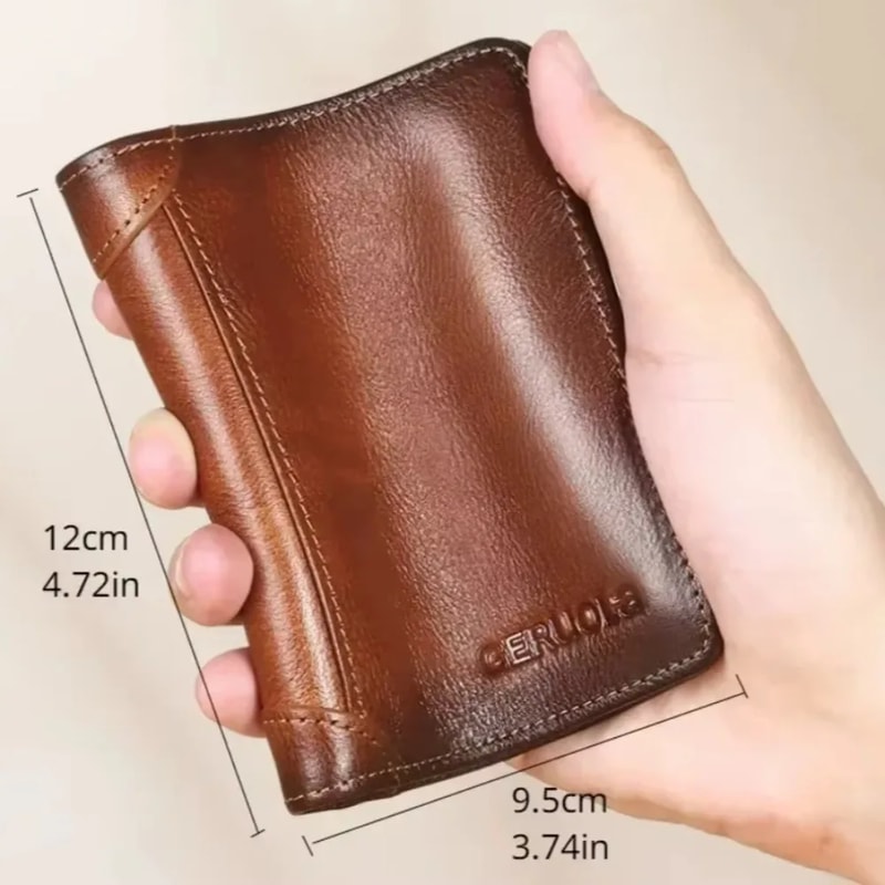 Genuine Leather Men Wallet RFID AntiTheft Trifold With ID Window 7