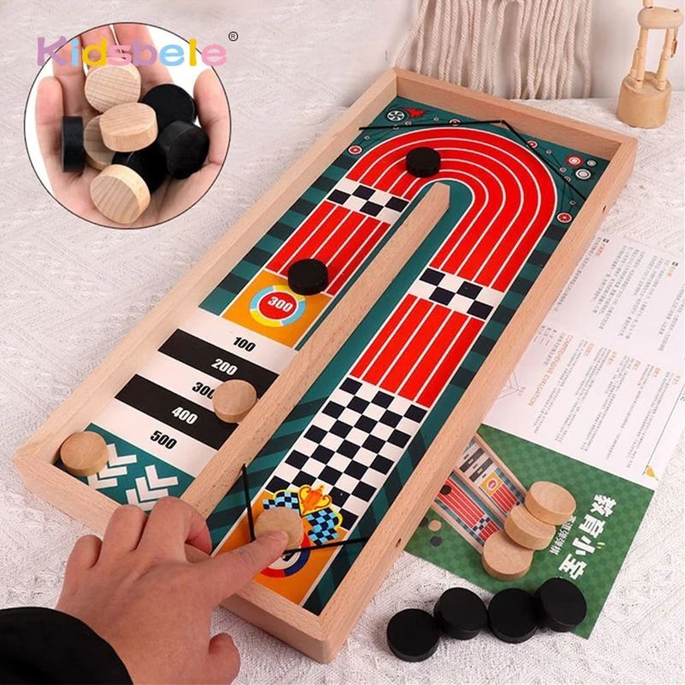 RapidSling Wooden Disc Battle Board Game FastPaced Family Tabletop Curling Challenge 0