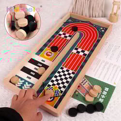 rapidsling wooden disc battle board game – fast-paced family tabletop curling challenge