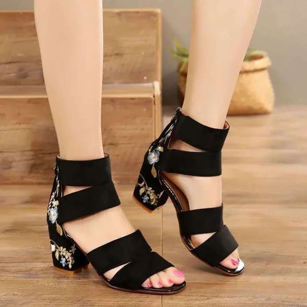 BohoCharm Embroidered MidHeel Sandals Vintage Ethnic OpenToe Summer Shoes For Women 2