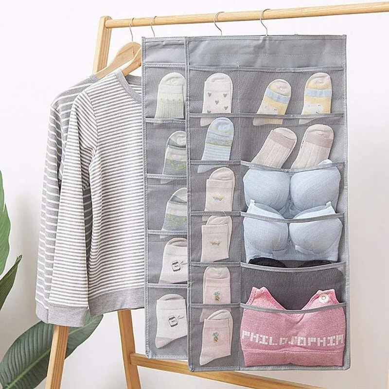 DualSpace DoubleSided Hanging Underwear Organizer Foldable Wardrobe Wall Storage Bag For Socks An 1