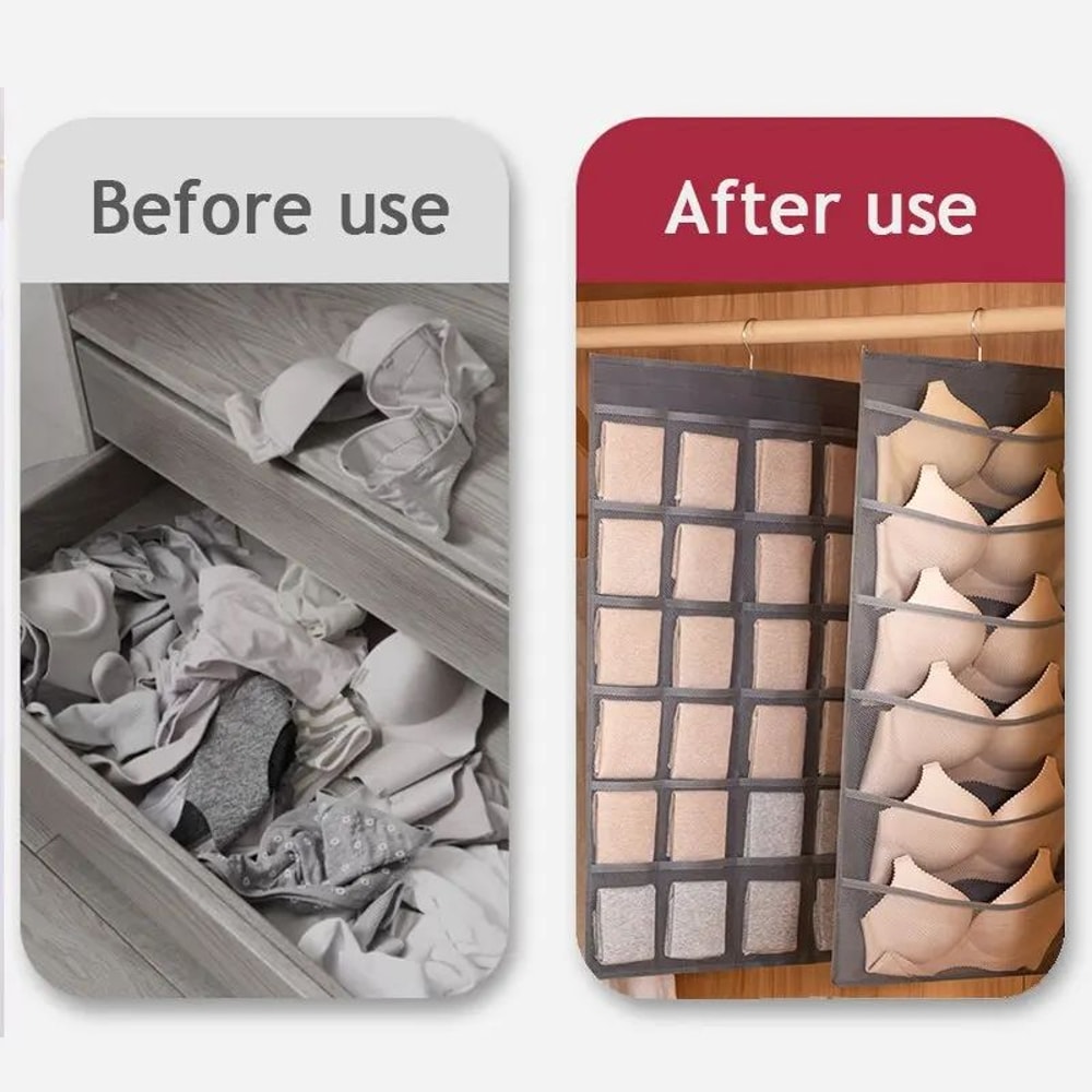 DualSpace DoubleSided Hanging Underwear Organizer Foldable Wardrobe Wall Storage Bag For Socks An 4