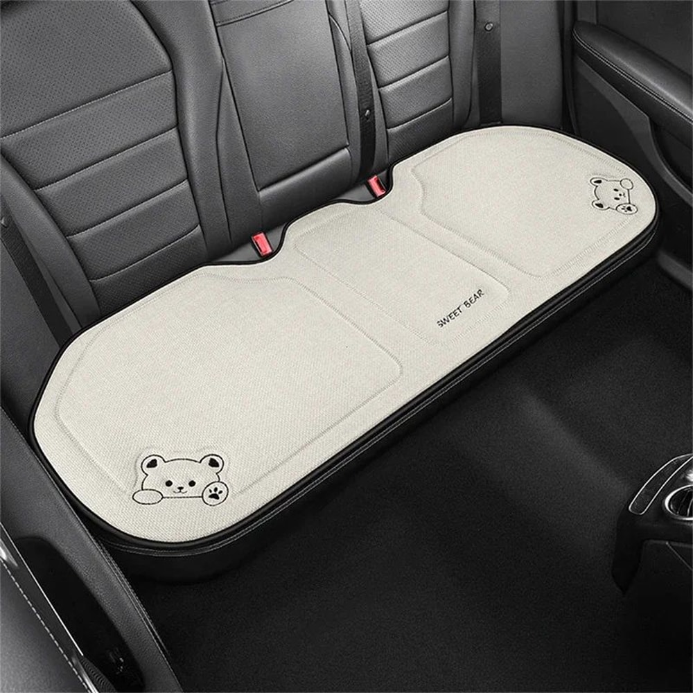 Luxury Cartoon Bear Linen Car Seat Cushion Cover Set AntiSlip Breathable Universal Fit For Front 17