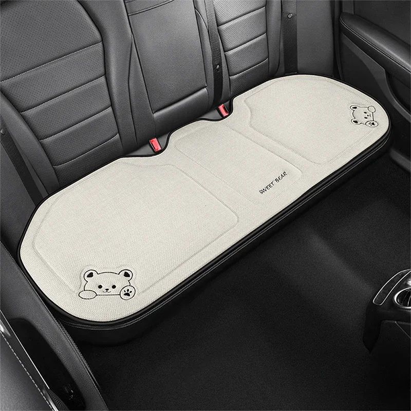 Luxury Cartoon Bear Linen Car Seat Cushion Cover Set AntiSlip Breathable Universal Fit For Front 17