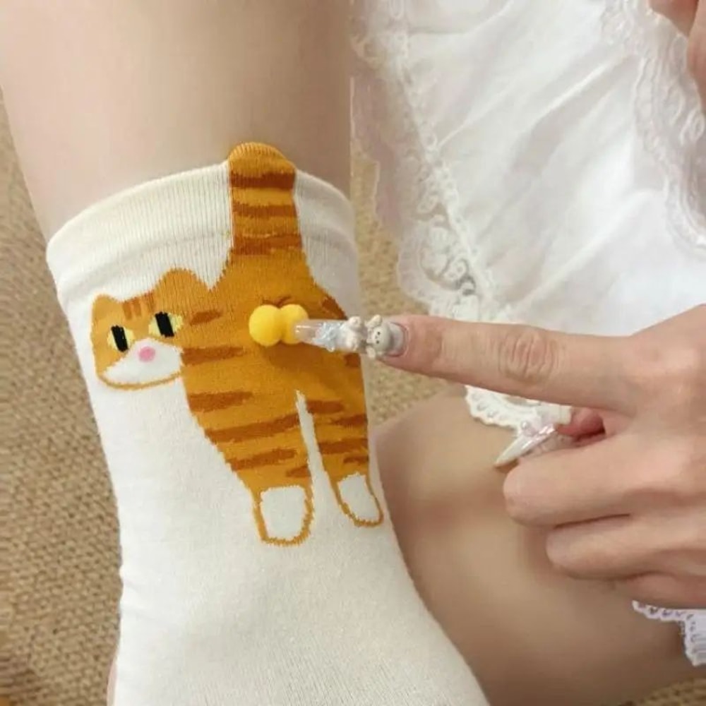 ALLTOOALL Cute 3D Cat Ball MidCalf Socks Korean Style Funny Womens Crew Socks 2