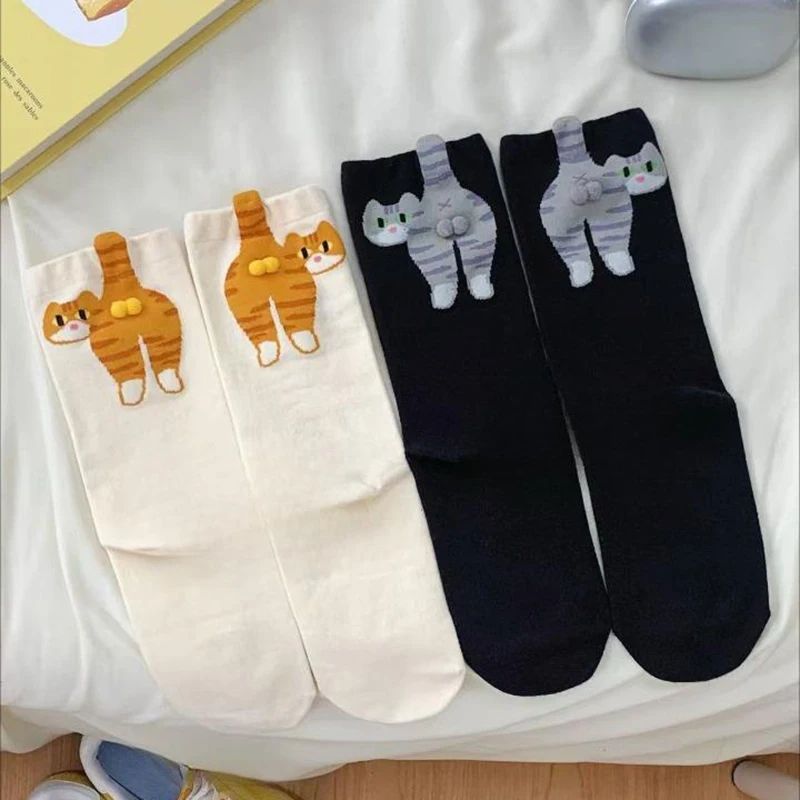 ALLTOOALL Cute 3D Cat Ball MidCalf Socks Korean Style Funny Womens Crew Socks 4
