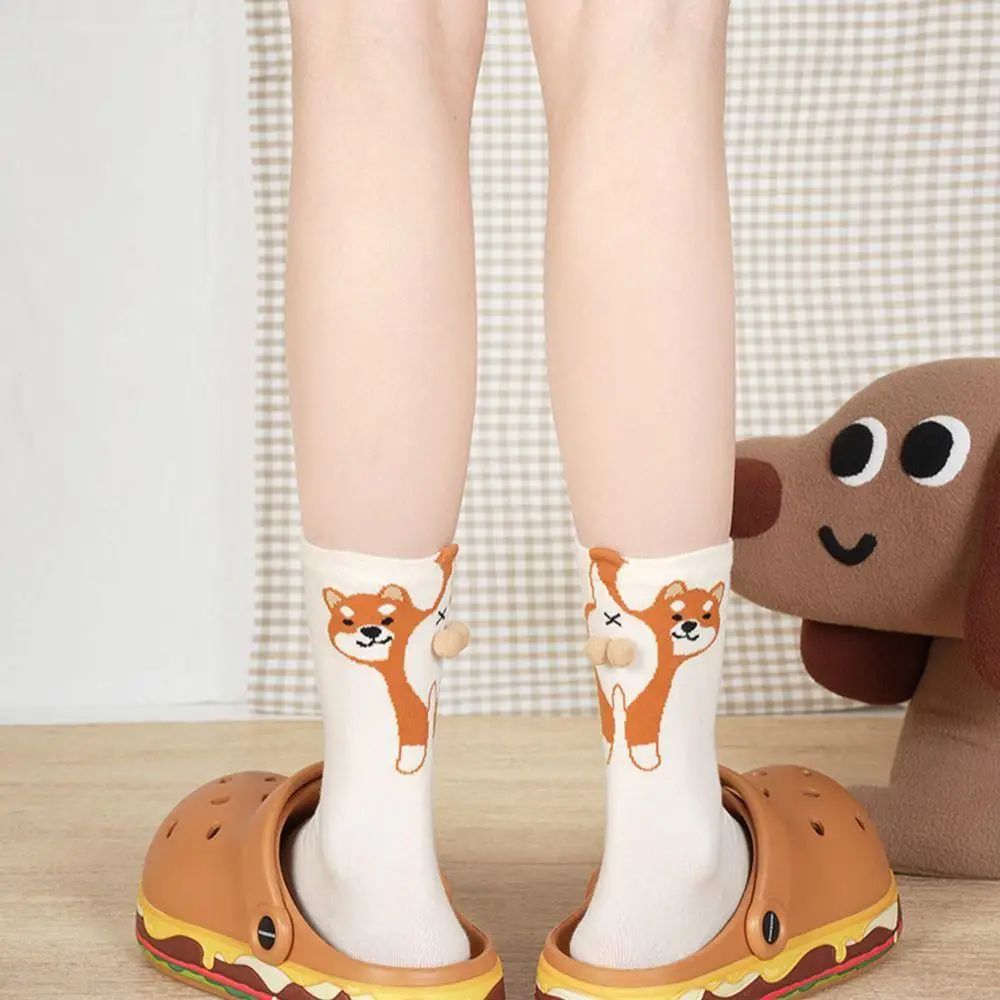 ALLTOOALL Cute 3D Cat Ball MidCalf Socks Korean Style Funny Womens Crew Socks 8