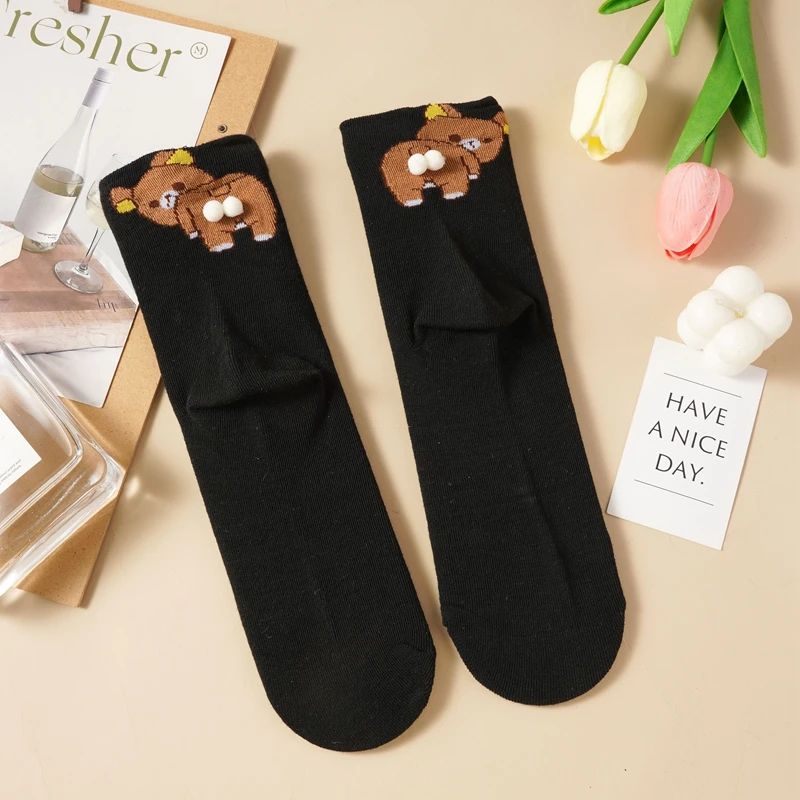 ALLTOOALL Cute 3D Cat Ball MidCalf Socks Korean Style Funny Womens Crew Socks 11