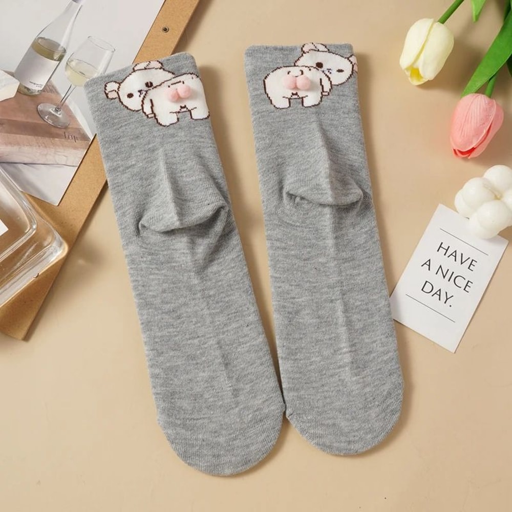ALLTOOALL Cute 3D Cat Ball MidCalf Socks Korean Style Funny Womens Crew Socks 12