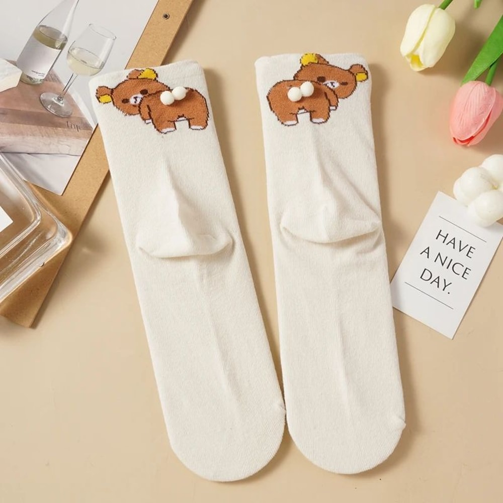 ALLTOOALL Cute 3D Cat Ball MidCalf Socks Korean Style Funny Womens Crew Socks 13