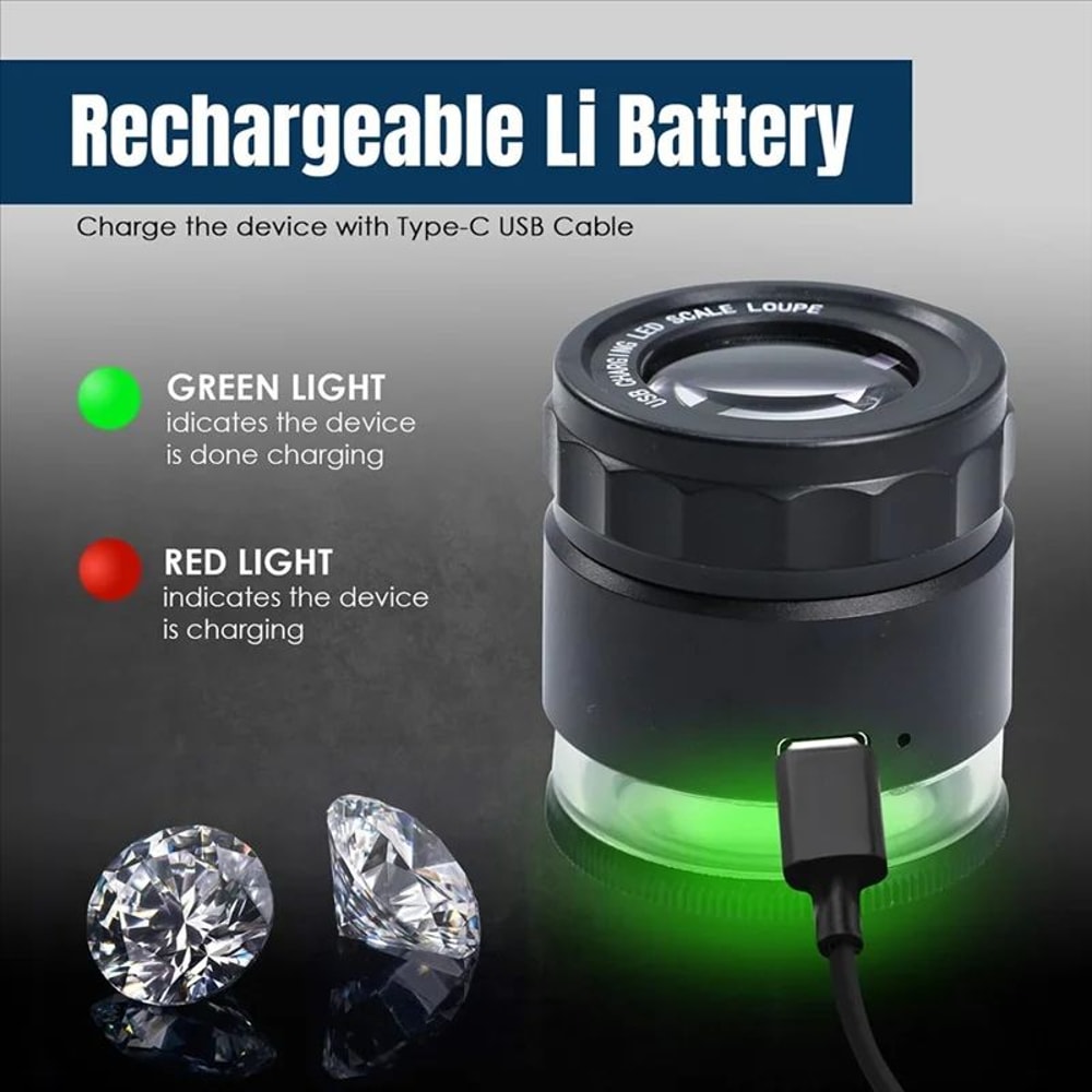 TFORU 10X Rechargeable LED Jewelry Loupe Magnifier With UV Light Measuring Scale Adjustable Focus 1
