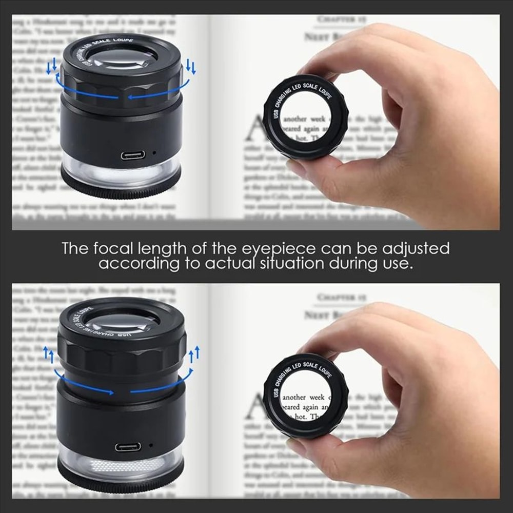 TFORU 10X Rechargeable LED Jewelry Loupe Magnifier With UV Light Measuring Scale Adjustable Focus 3