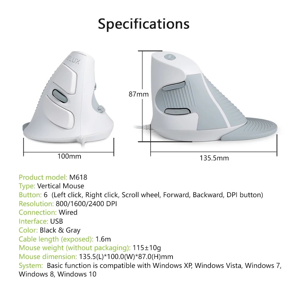 Delux M618BU Wired Ergonomic Vertical Mouse 1600 DPI 6 Button Optical RightHand Mouse With Wrist R 4