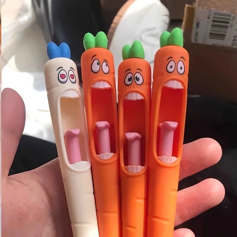 4pcs MultiExpression Radish Gel Pens Cute Black Ink Novelty Stationery For Easter Gifts Party Fav 0