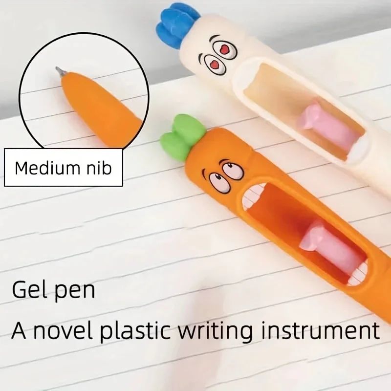 4pcs MultiExpression Radish Gel Pens Cute Black Ink Novelty Stationery For Easter Gifts Party Fav 4