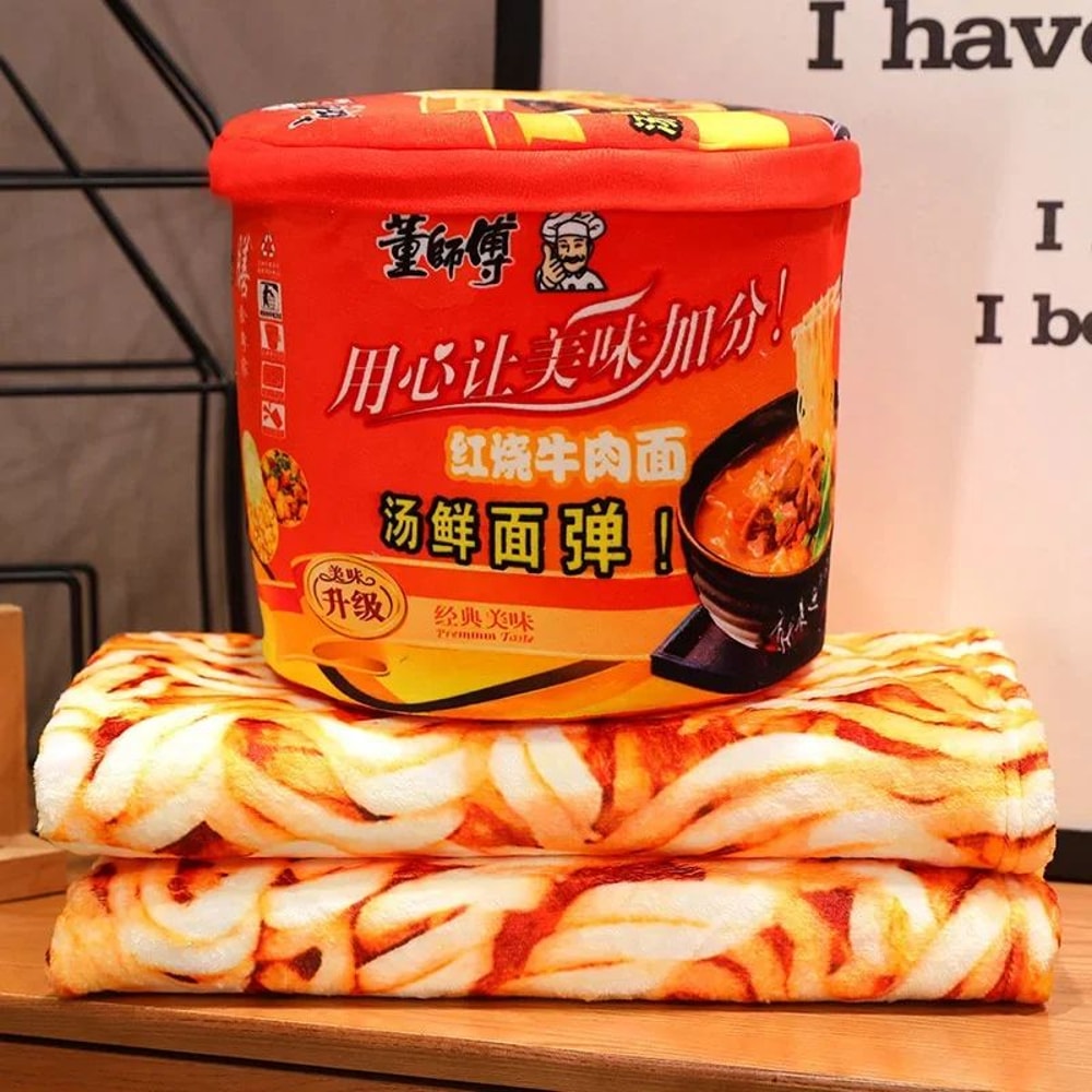 Bucket Instant Noodles Plush Pillow With Hidden Blanket Ramen Stuffed Cushion Gift 4